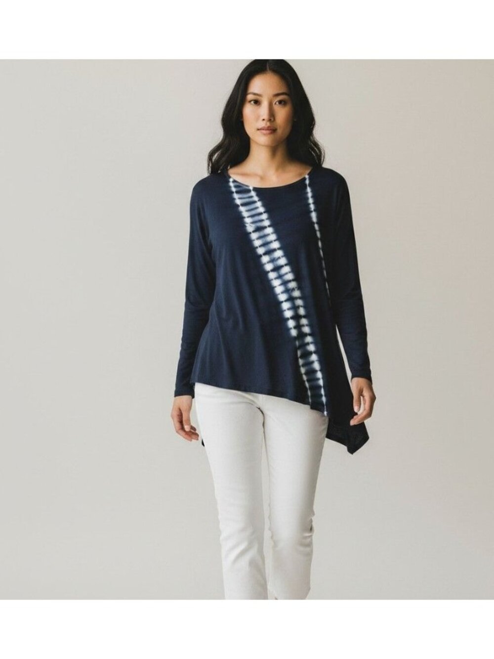 Pure Jill Womens Blue Tie Dye Asymmetrical Long Sleeve Top French Terry Size L